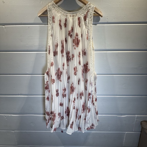 Free People Accordion Pleated Dress Medium Cream Pink Roses, Cottage, Garden - Picture 7 of 9